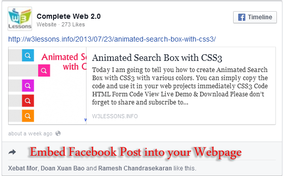 Embed Facebook Post into the content of your web site