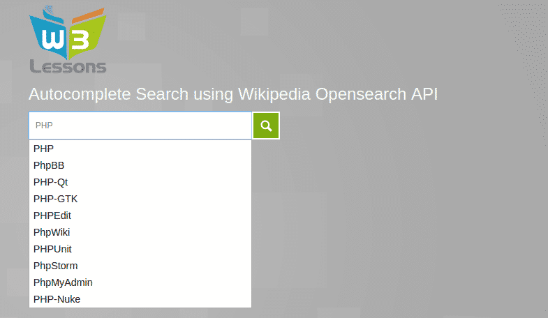 Implementing Autocomplete Search using Wikipedia OpenSearch API